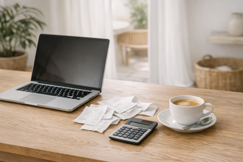 Mesa de trabajo con gastos deducibles para autónomos organizada